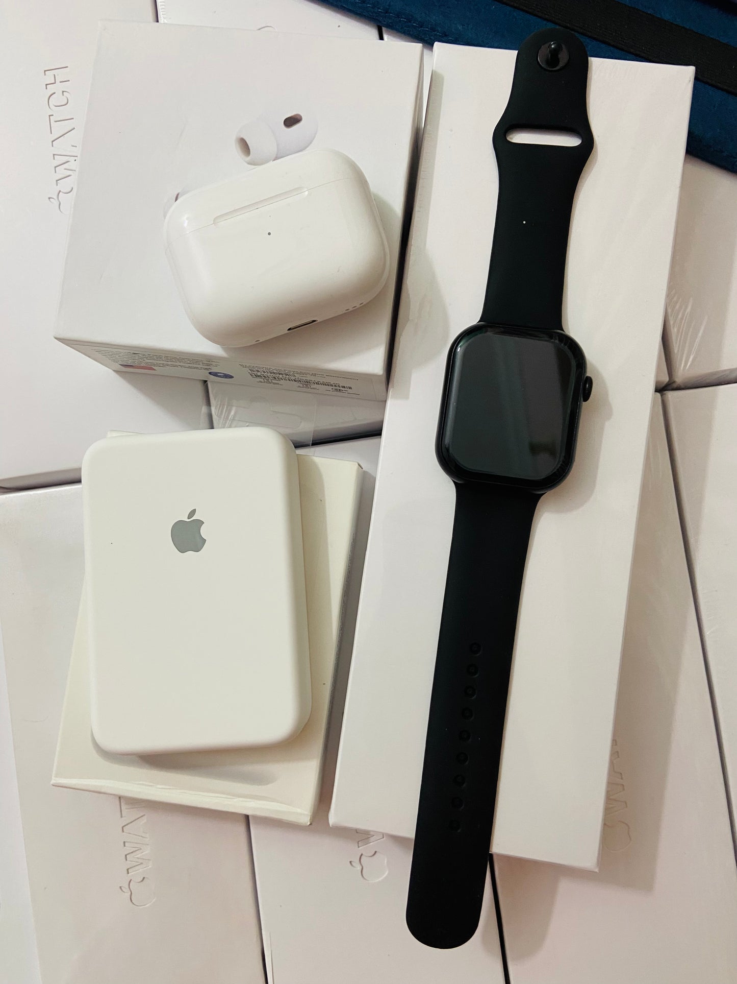 Combo 3in1:- Airpods pro 2nd Generation + Apple MagSafe Battery pack (5000Mah) + series 10 watch with 2 strep and wireless charger with(1 year warranty)